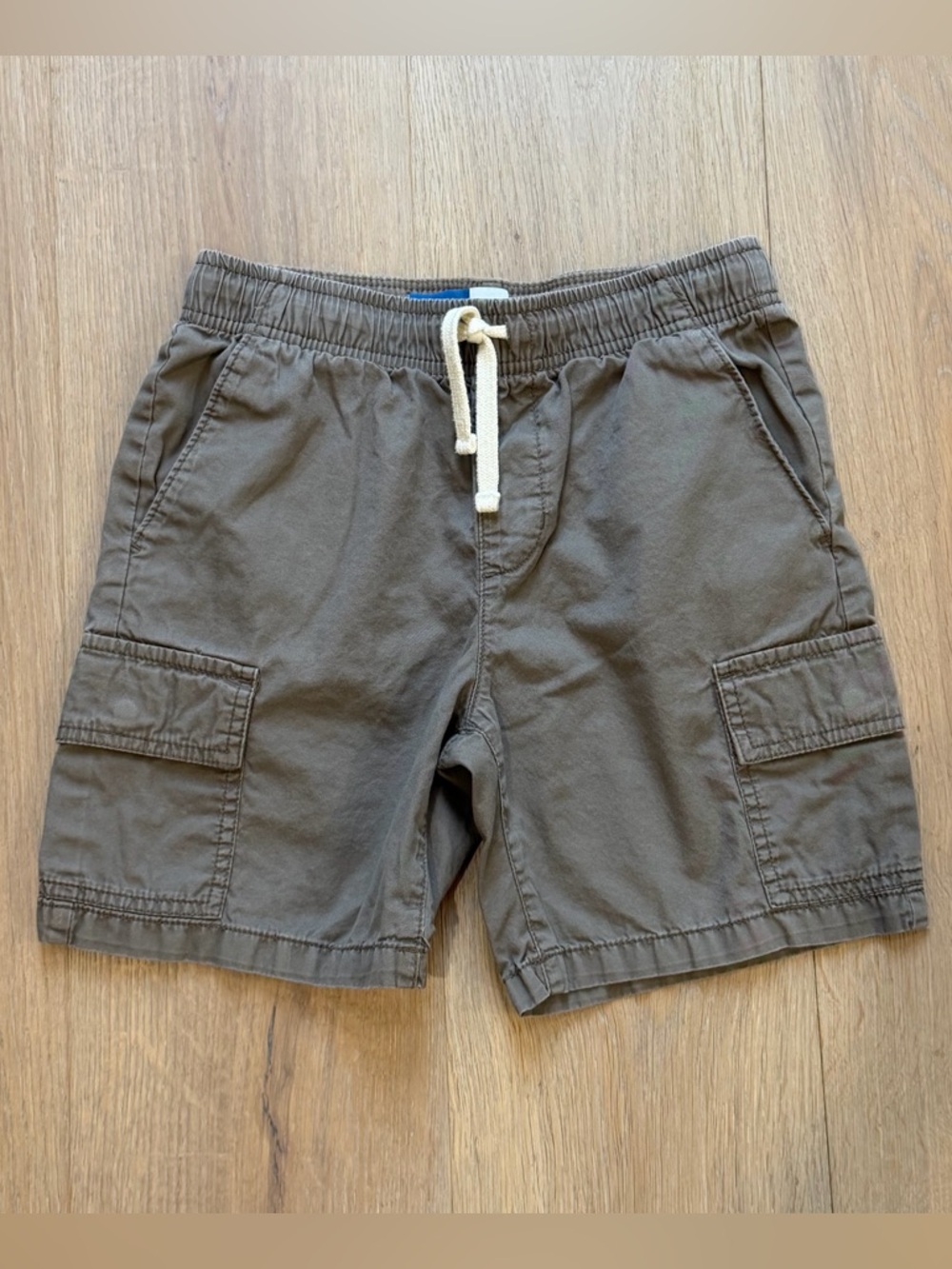 Old Navy boys L 10/12 relaxed cargo shorts brown taupe cotton pull-on drawstring